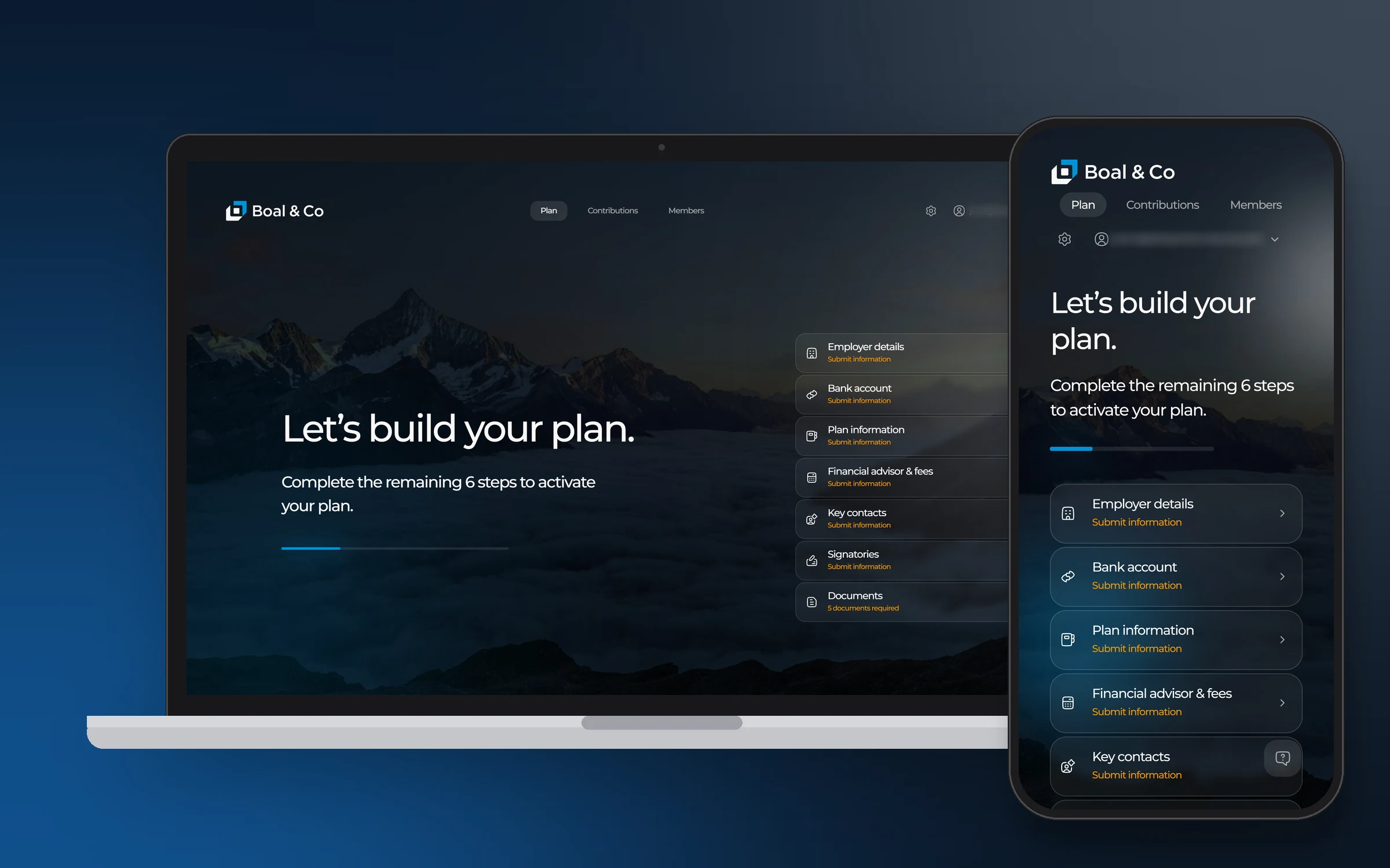Let’s build your plan, the employer set-up, on a laptop and a phone