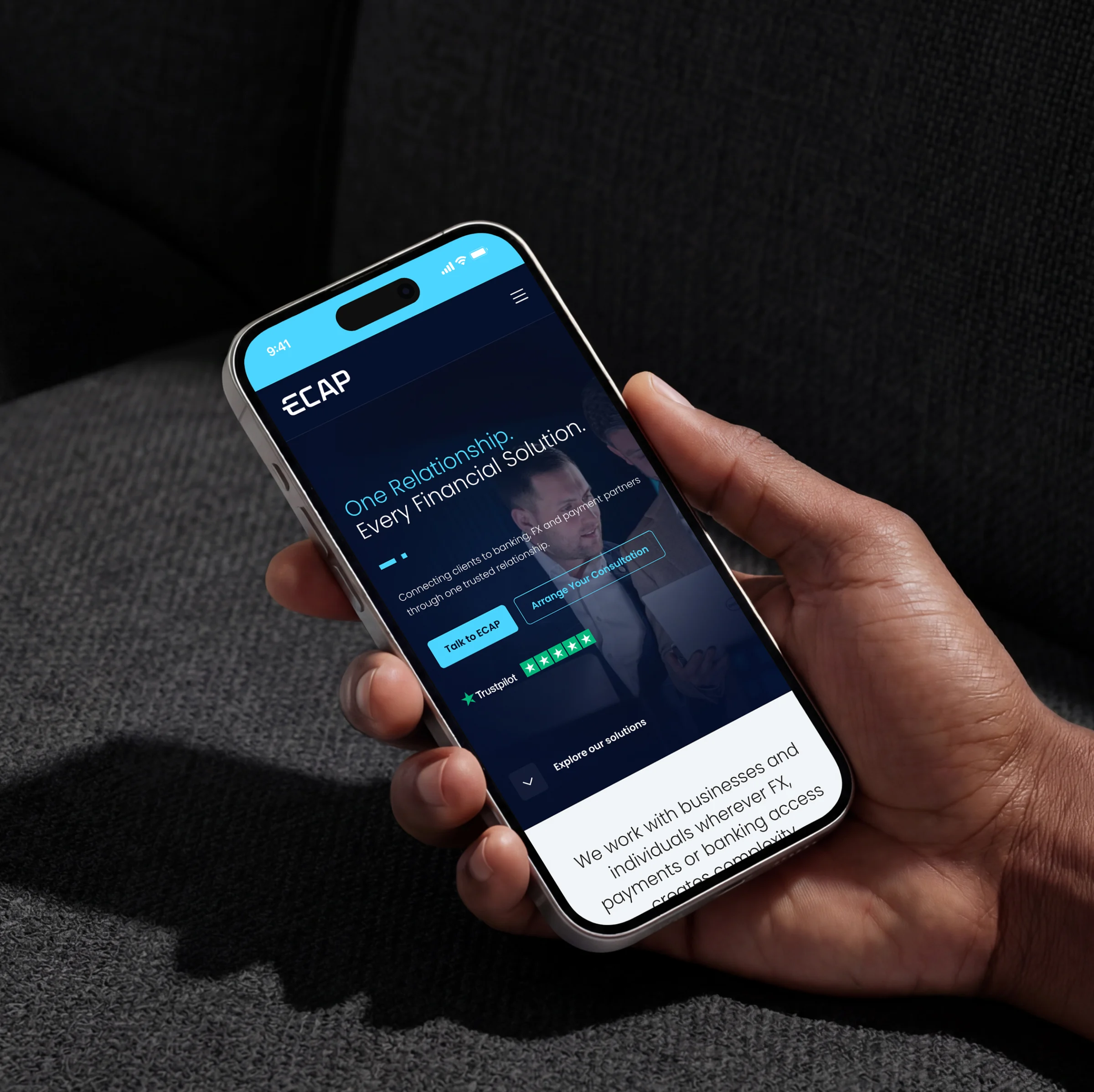 The ECAP website home page on a phone