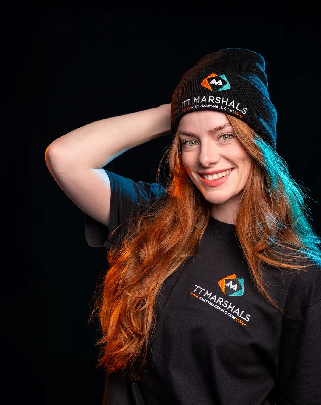 Ella Garvey in the TT Marshals beanie and t-shirt