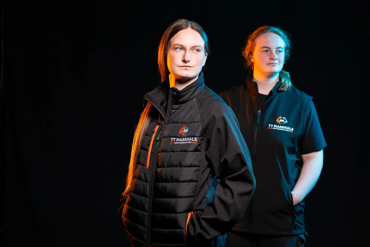 Sisters Caitlin and Chloe Hampson in the TT Marshals padded jacket and gilet